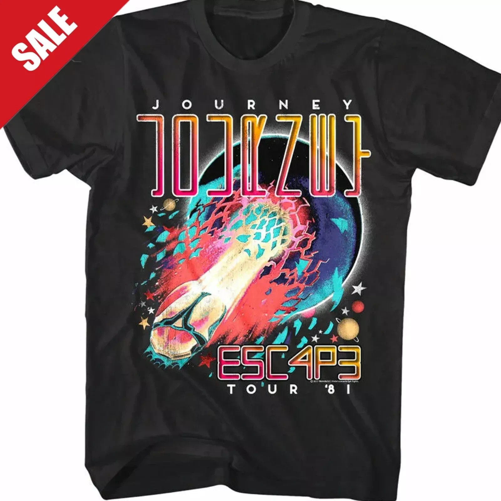 Journey Escape 1981 Tour Shirt Vintage Rock Band Tee Mens Black Graphic T Shirt gallery