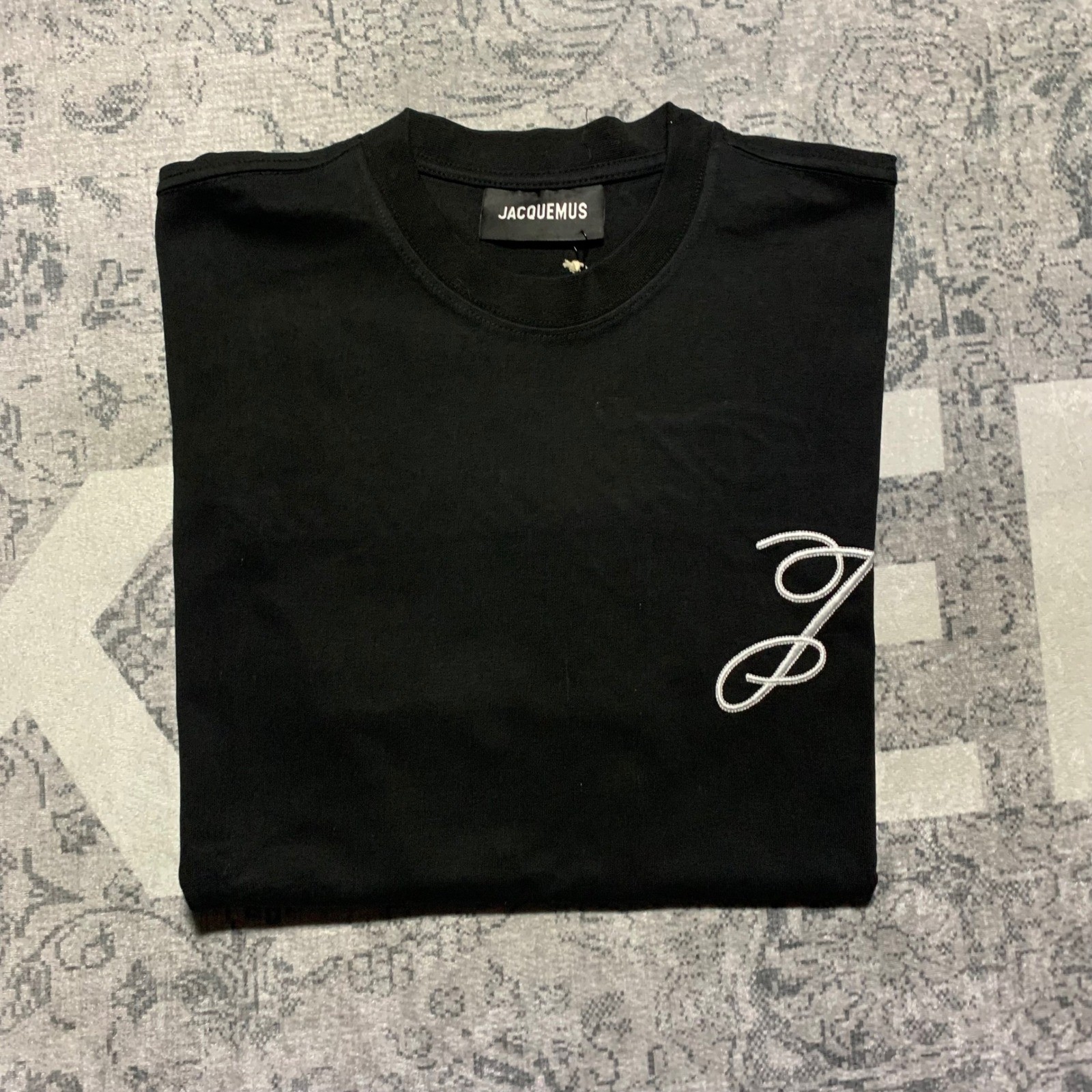Jacquemus Script Logo T-Shirt Mens Size M Black Excellent Embroidered Tee gallery