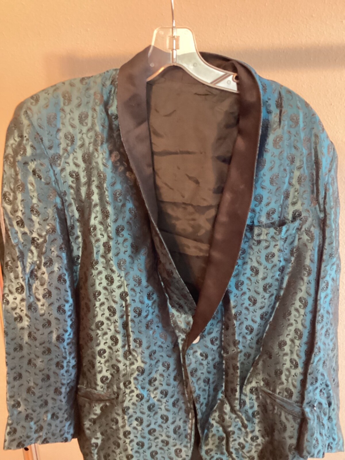 60s Vintage Men's Silk Brocade Blue Black Tux Dinner Jacket Size 42 MOD Atomic gallery