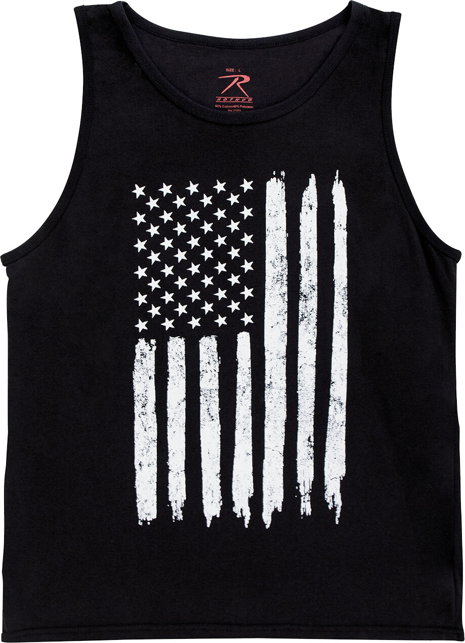 Black Tank Top Sleeveless Muscle Tee Distressed U.S. Flag T-Shirt gallery