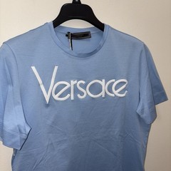 VERSACE NWT 90’s Tribute Runway Blue Logo Tee Shirt Small Collectible Designer