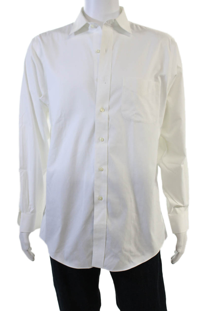 Brooks Brothers Mens Point Collar Long Sleeve Dress Shirt White Size M