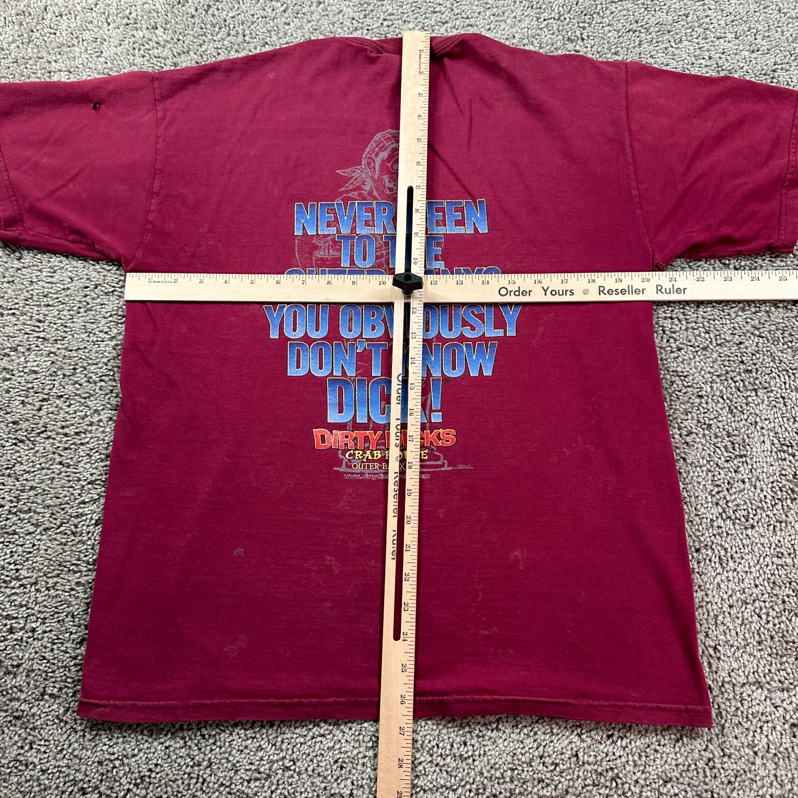 Dirty Dicks Crab Shack Shirt Mens Medium Red Blue Dont Know Dick THRASHED FLAW gallery