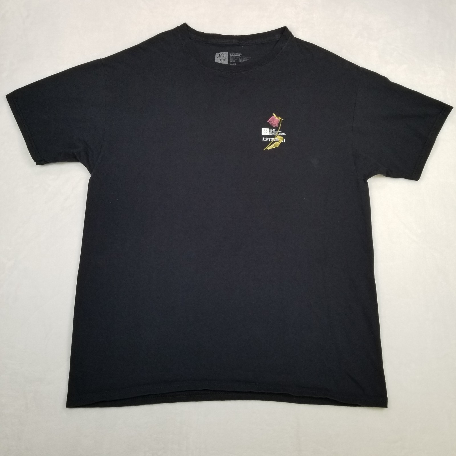 LIRA MFG Men's Graphic Tee Size Large Black ESTIMADA Rose Flower Print Casual gallery