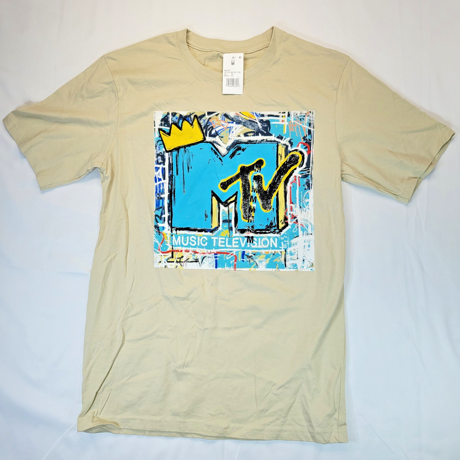 MTV Crown Graffiti Concert T-shirt Tan Beige Men’s MEDIUM NWT