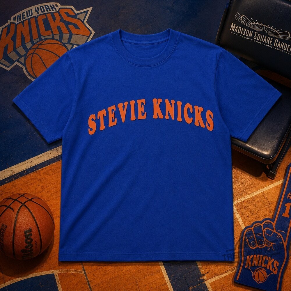 Stevie Knicks Shirt 2026 Game 4 Orange Text Royal Blue Graphic Men Women Tee gallery