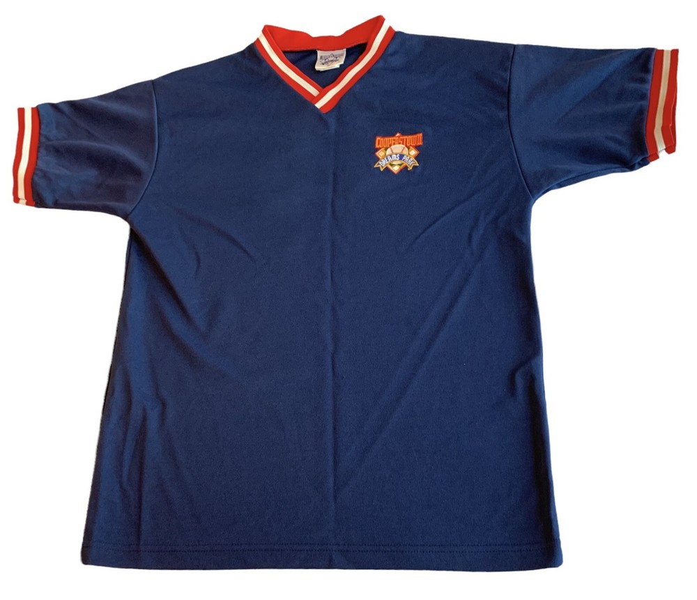 Cooperstown Dreams Park Authentic Baseball V Neck Ringer Blue Shirt Size M #15
