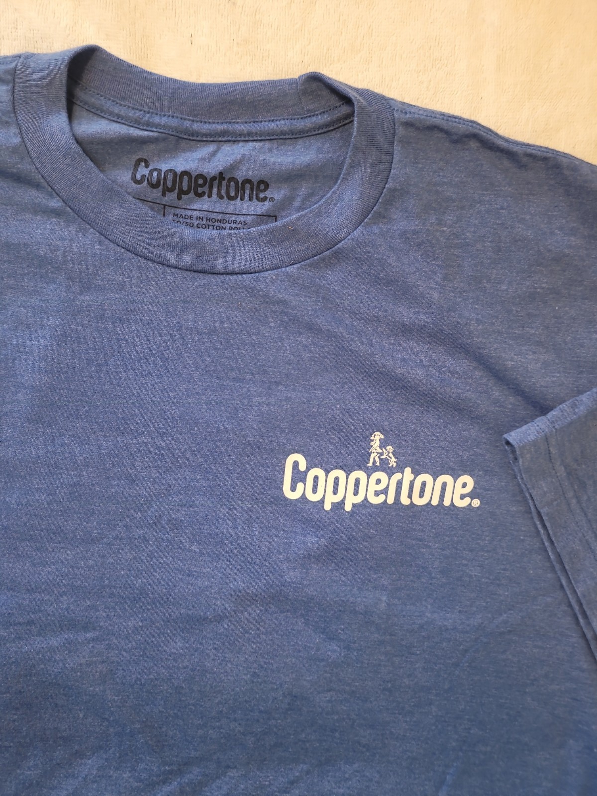 Coppertone Tshirt, Large,Iconic Logo,Blue/Yellow Beach Graphic,Cotton NNT,Unworn gallery