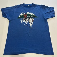 Vintage Single Stitch Alaska Huskies Bobsled Graphic T Shirt Size Large Blue