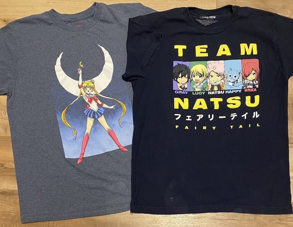 Fairy Tail Team Natsu Sailor Moon Anime Character T-Shirt Size Large L