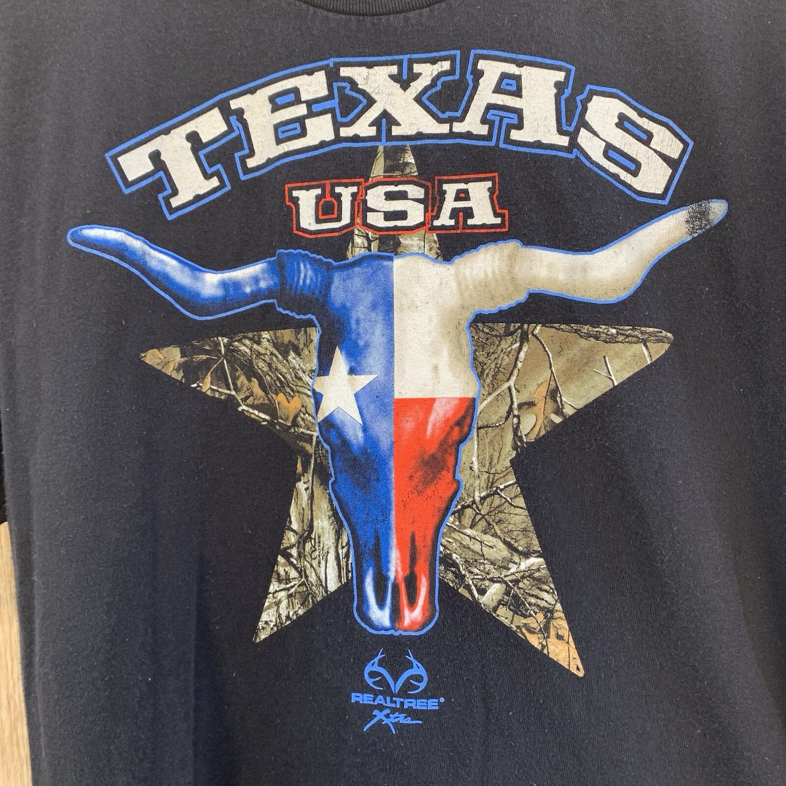 RealTree Xtra Shirt Men's Size L Black Camouflage Camo Skull Star Texas USA gallery