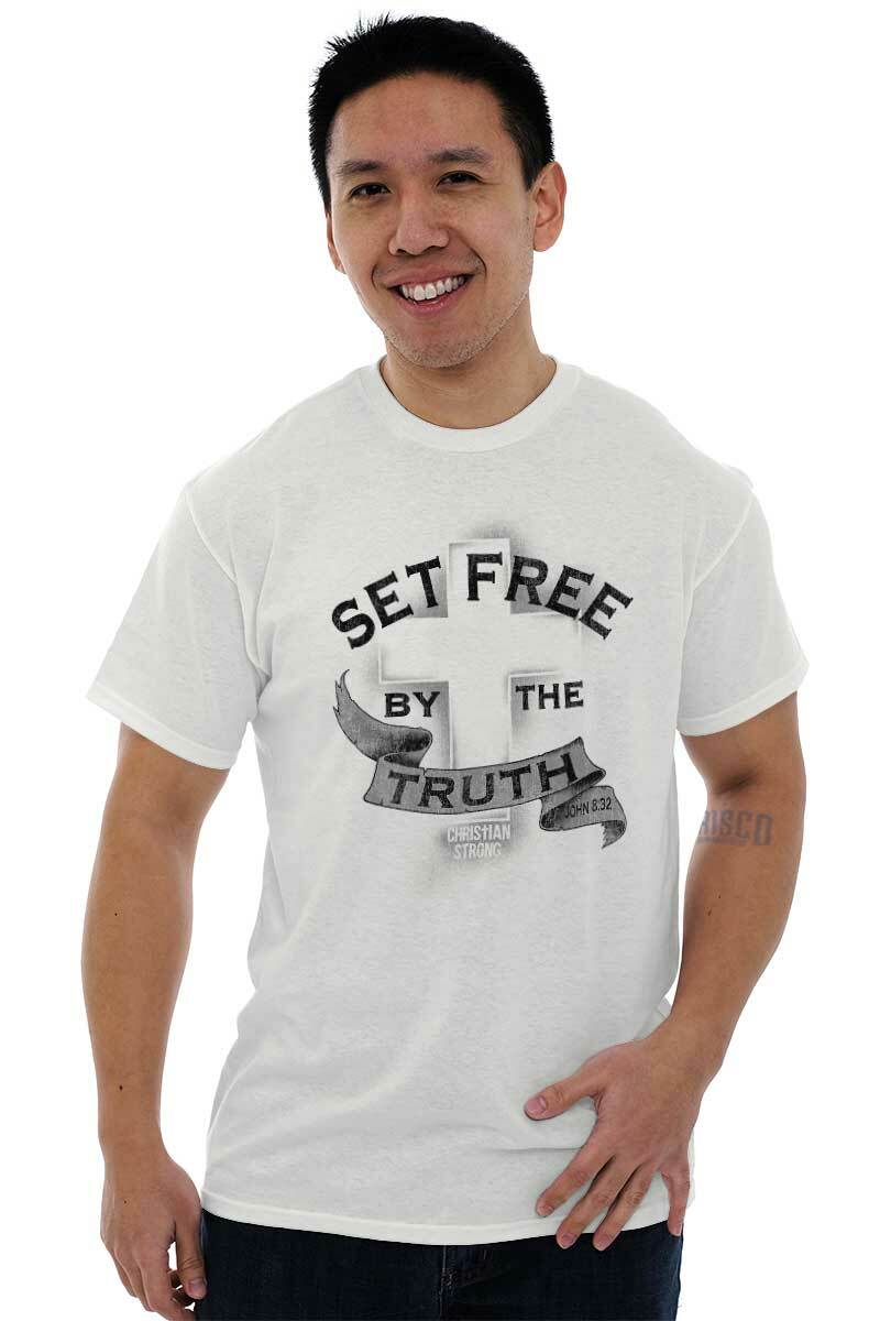 Christian Strong Set Free By The Truth Cross Womens or Mens Crewneck T Shirt Tee gallery