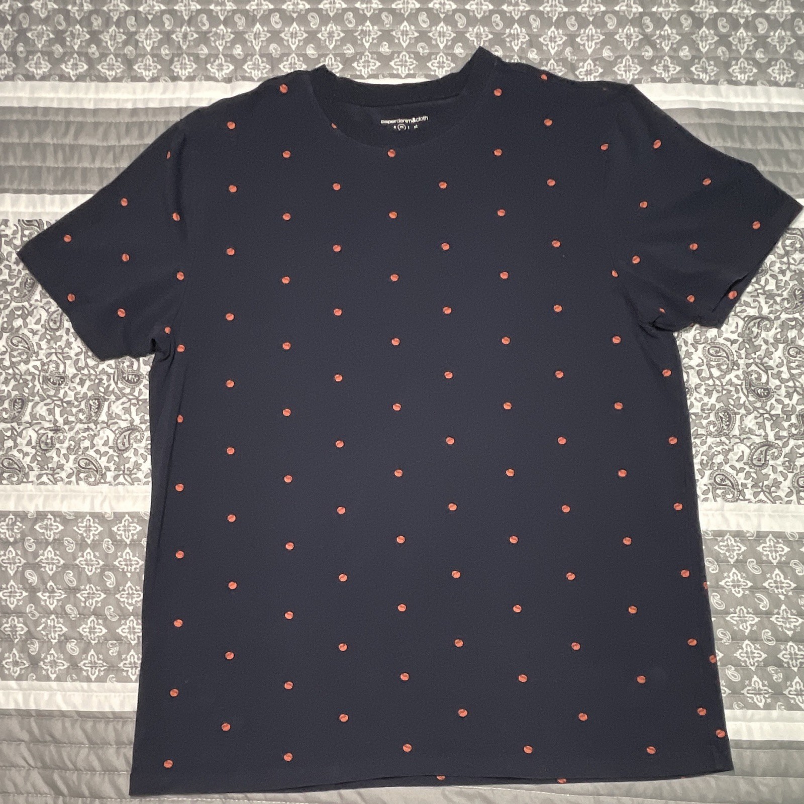 Paper Denim & Cloth Men’s Navy Polka Dot Crew Neck Short Sleeve T-Shirt L