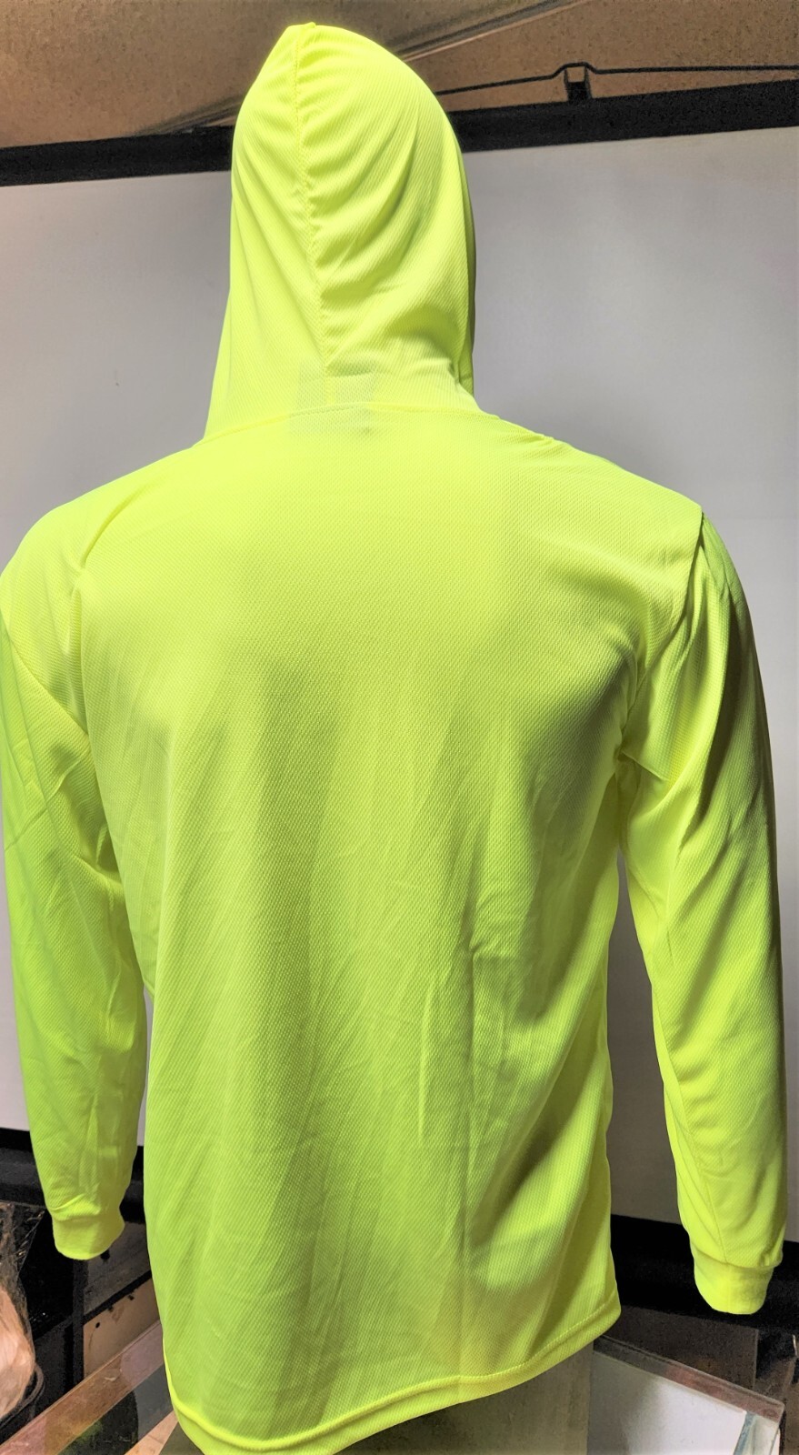 Neon Yellow Long Sleeve Shirt With Hoodie, Polyester birdeye mesh fabric gallery