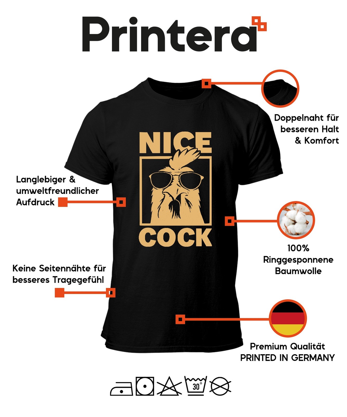 Nice Cock Funny Rooster Sunglasses Farm Gift Retro Mens T-Shirt gallery