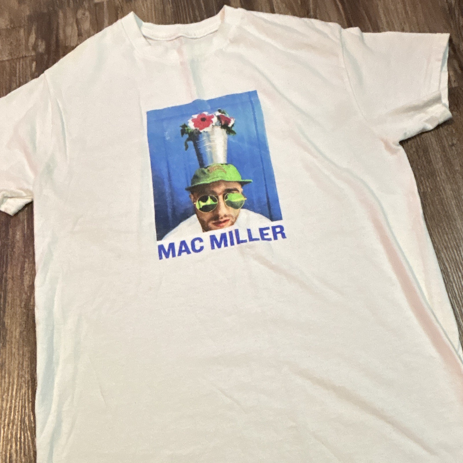 MAC MILLER White Flower Pot Head Graphic Print Vtg Style Music Rap TShirt Small gallery