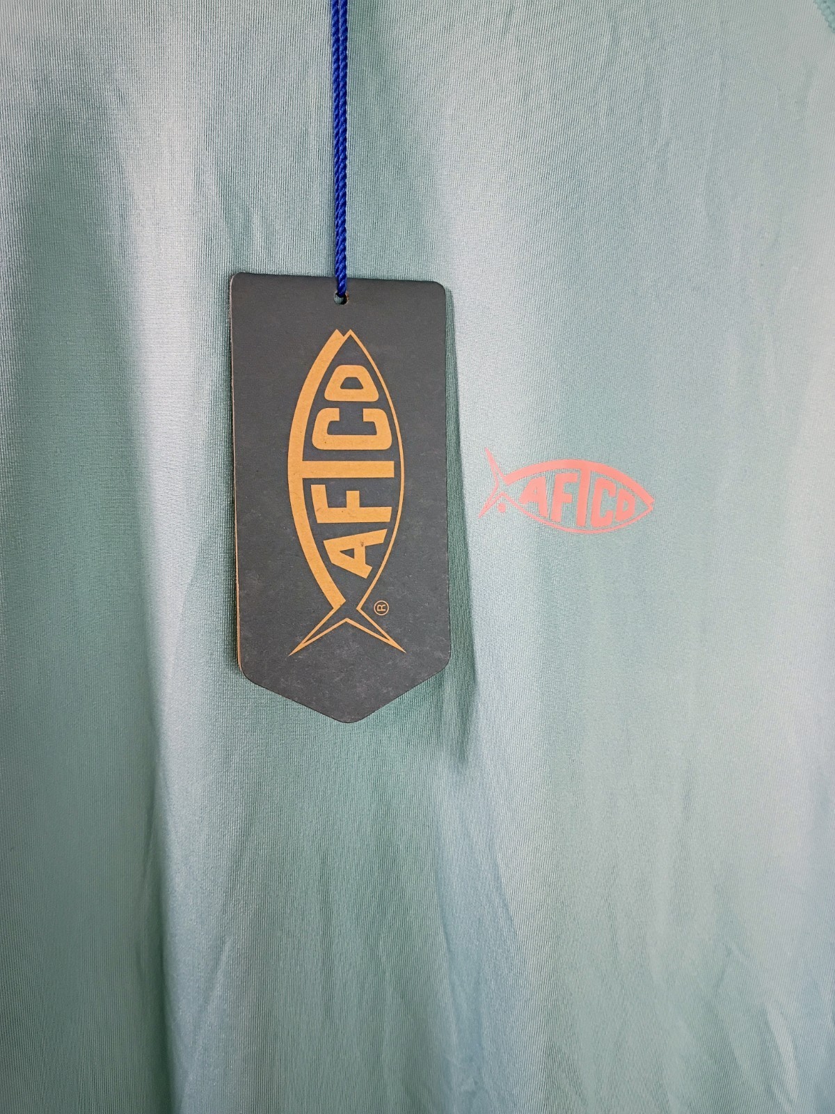 NEW AFTCO Samurai AFTEC Long Sleeve UPF50+ Fishing Shirt Men's Large Teal Coral gallery