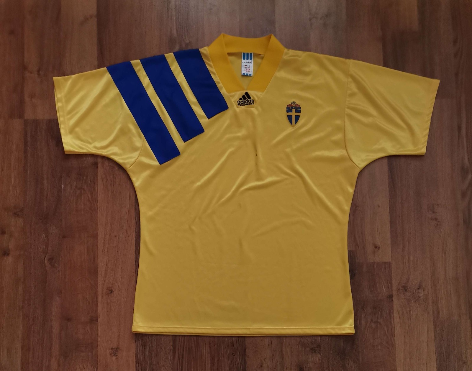 Vintage 90s Adidas Equipment Sweden Football Jersey Size XL Polyester Yellow gallery