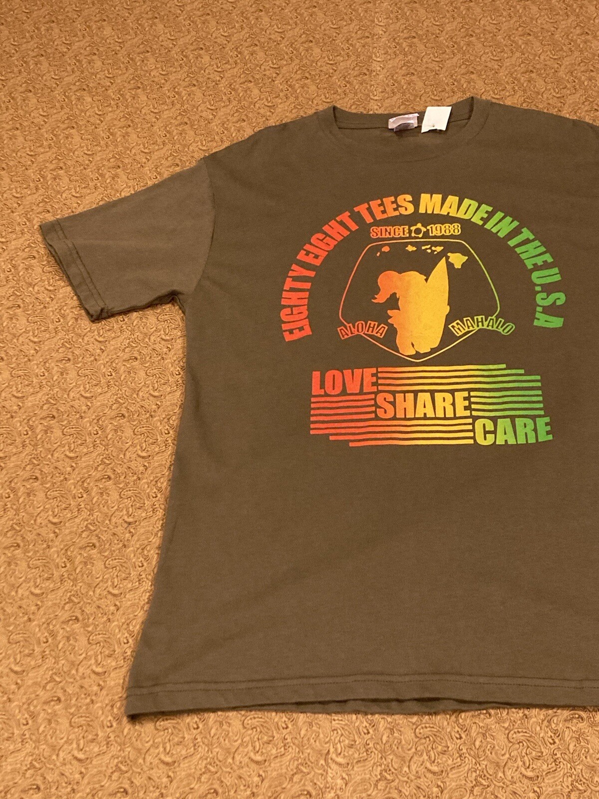 88 Tees Mens large Hawaiian Brown T shirt Size L Streetwear 88 hawaii USA love gallery