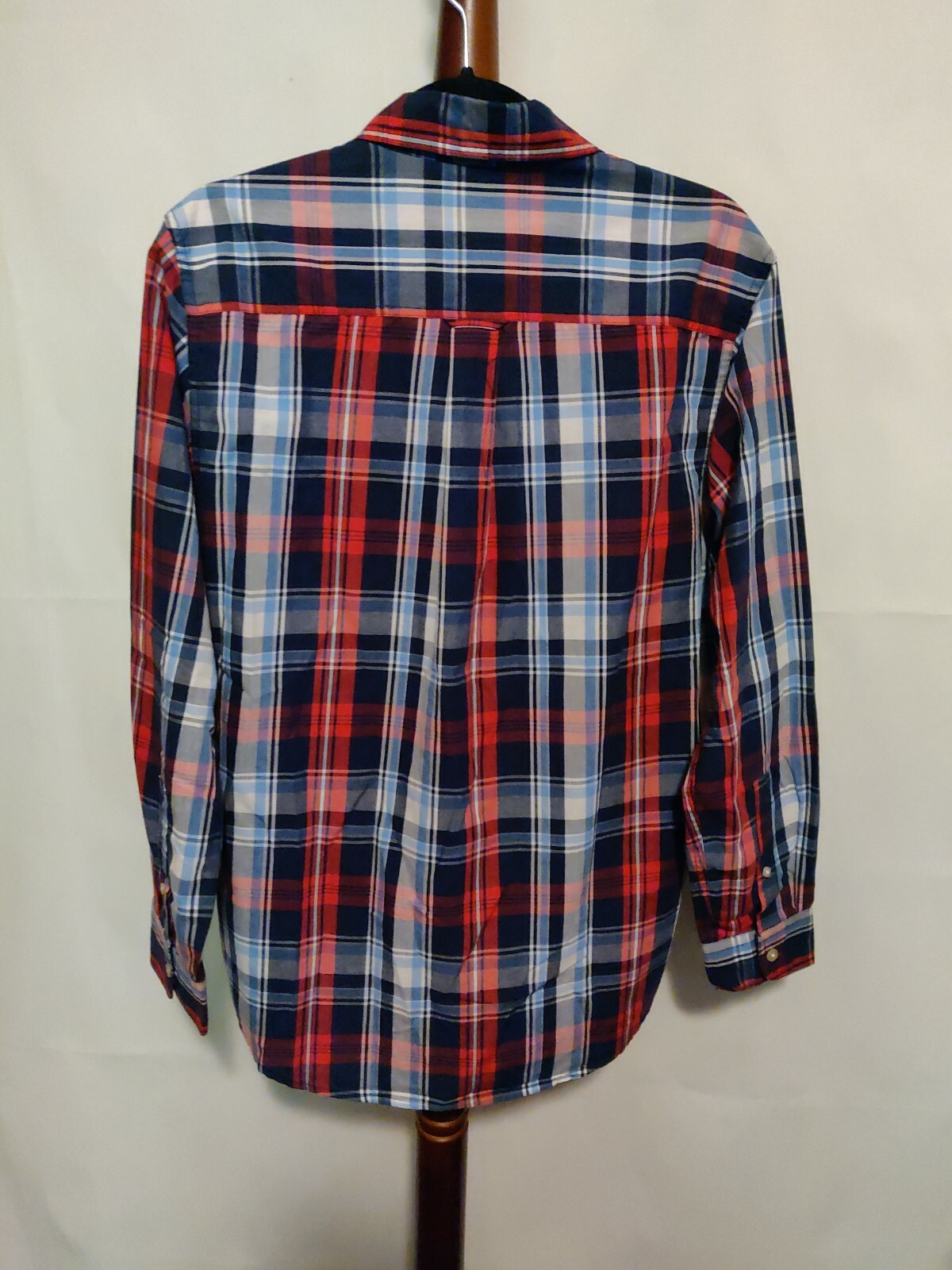 Chaps Easy Care men's size S shirt LS red blue plaid collar button up EUC gallery
