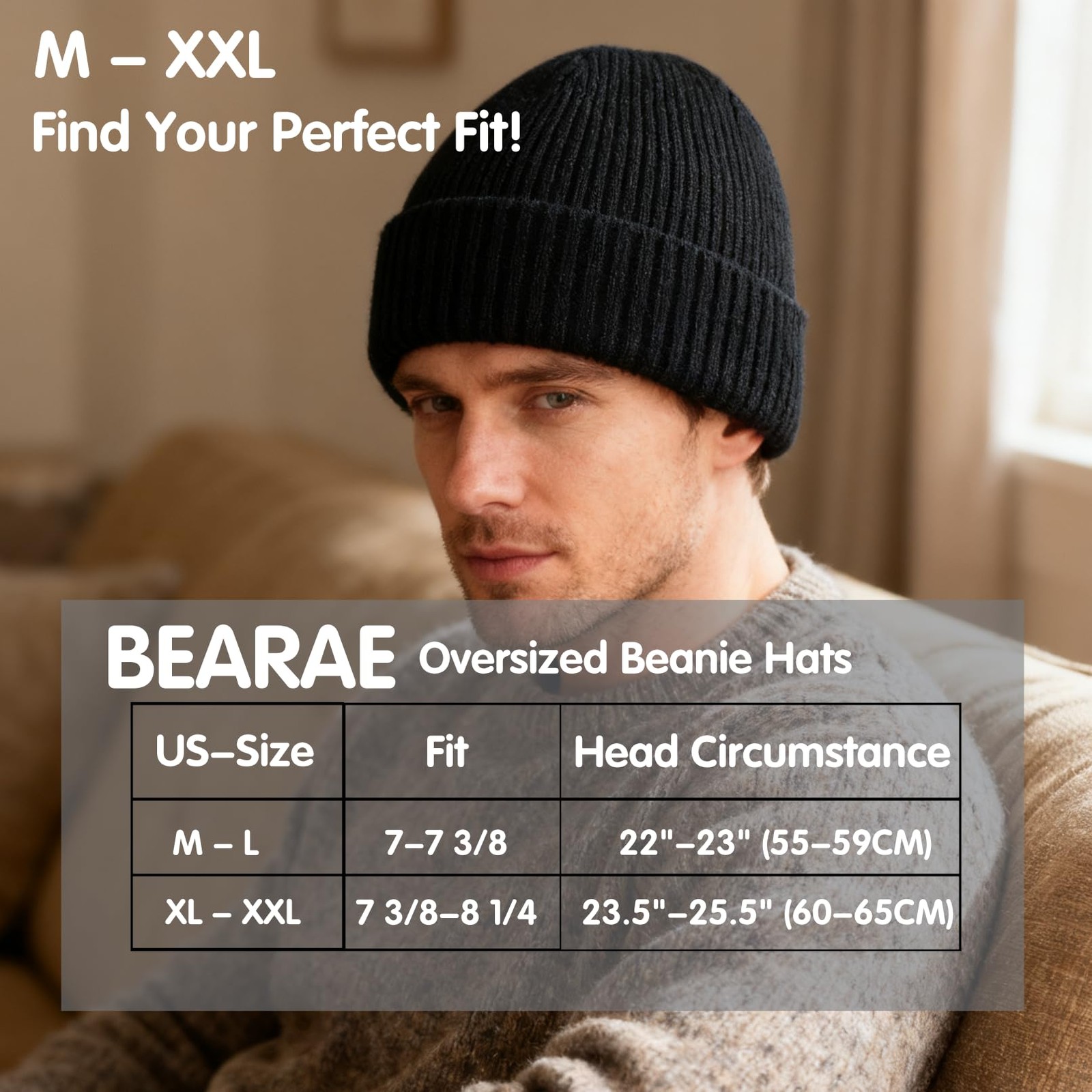 XXL Merino Wool Beanie, Mens Winter Beanie Hats, Winter Hat Knitted Beanies C... gallery
