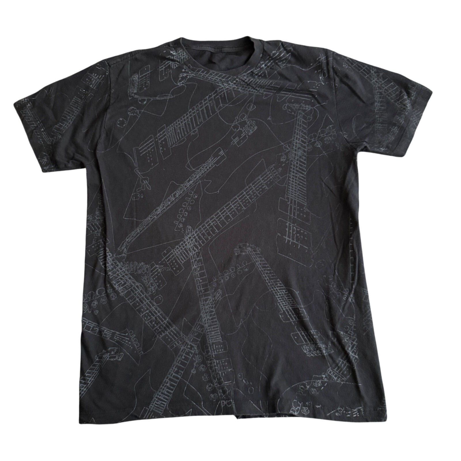 Utility Black Graphic T-Shirt With Guitar Print Design Unisex Size M 100% Cotton gallery