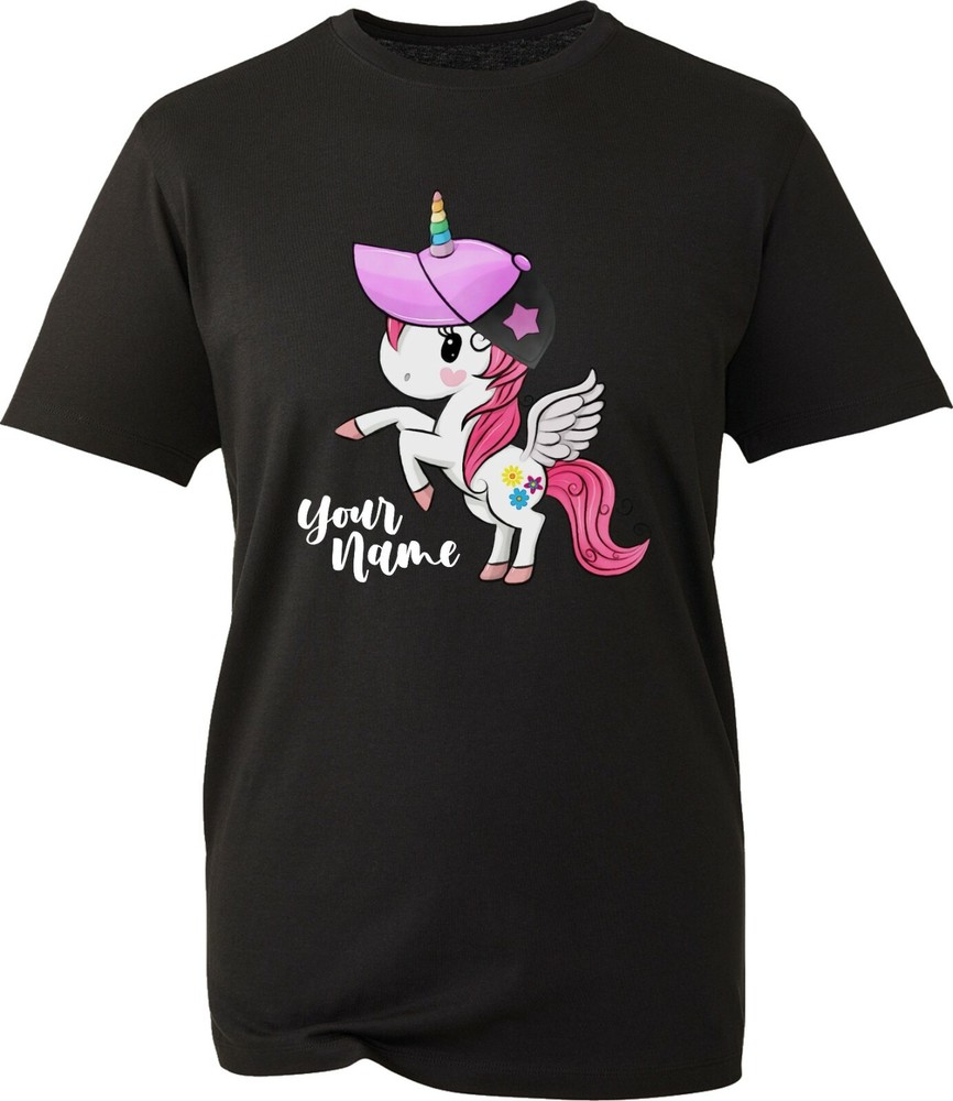 Personalised Your Name Little Unicorn Horse T-Shirt Funny Unicorn Adult Kids Top