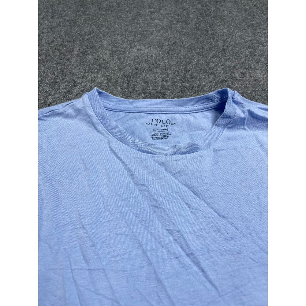 Men's Sky Blue Crew Neck Ribbed Cuff Full Sleeve Casual Cotton T-Shirt Size M gallery
