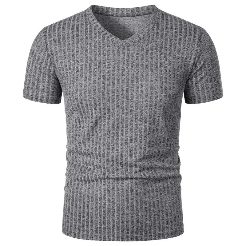 Summer Men Muscle V-Neck T-Shirt Ribbed Stretch Workout Gym Streetwear Tee Gift gallery