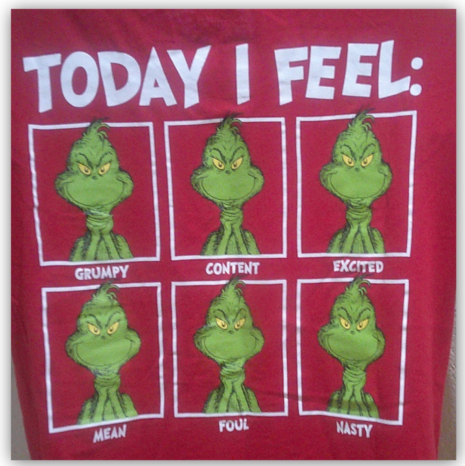 The Grinch "Current Mood" XMAS t shirt Red Small or Medium Jersey short sleeve gallery