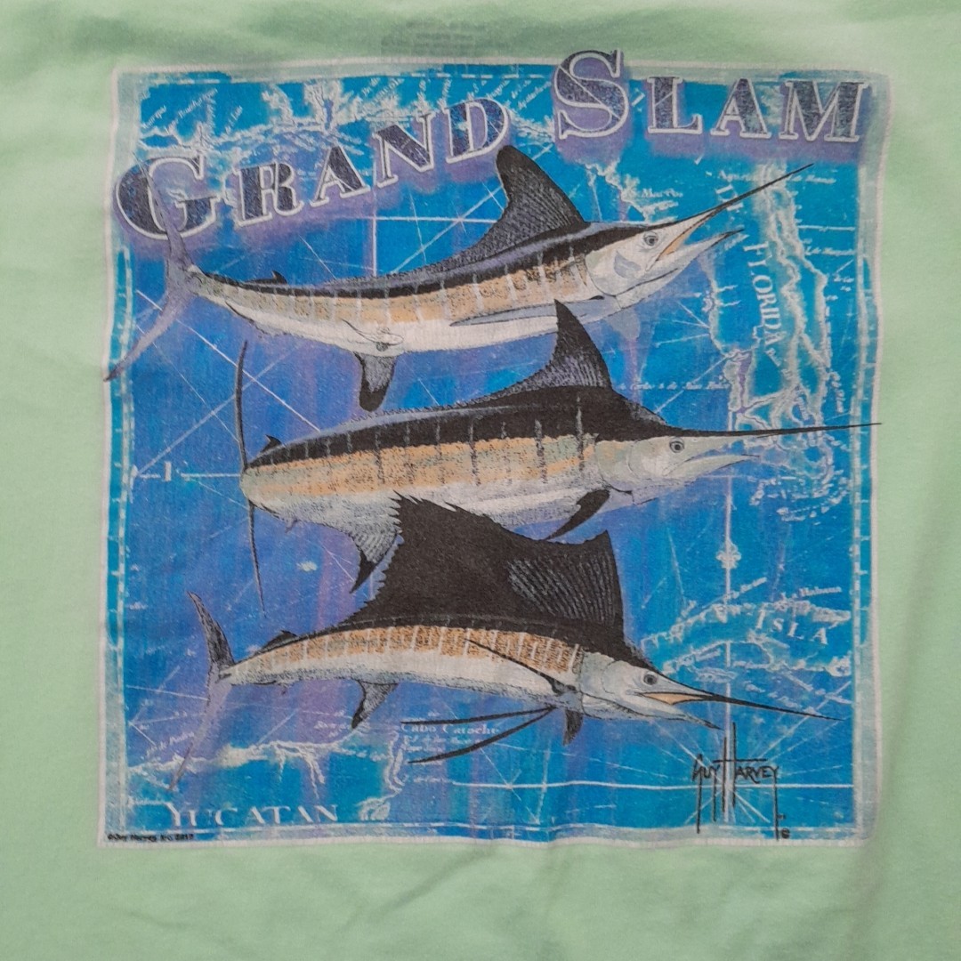 Guy Harvey T Shirt Mens L Green Pocket Grand Slam Graphic Fishing Outdoors Beach gallery