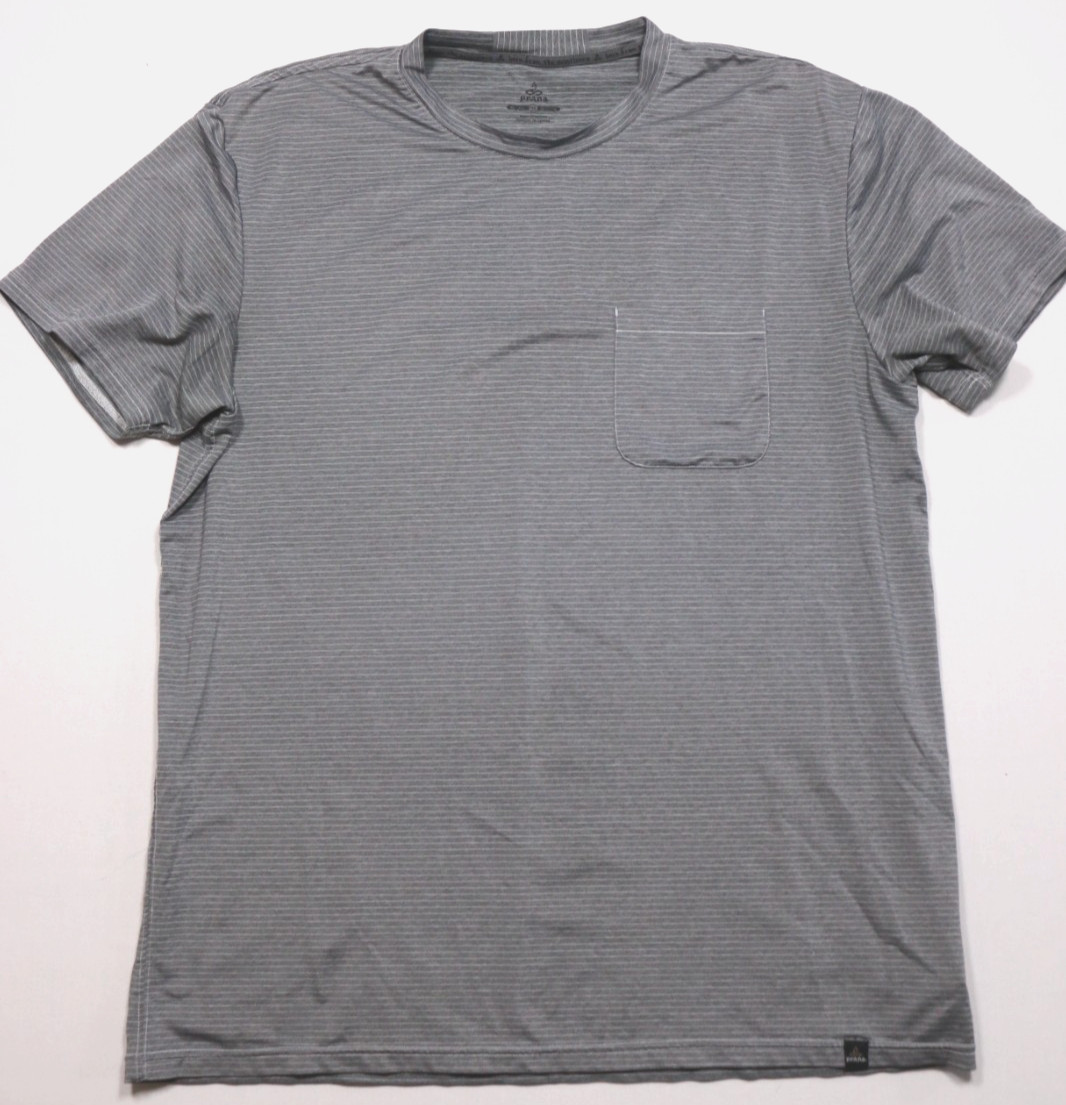 prAna Men's Pocket Tee XL Gray Striped Lightweight Poly Breathable Activewear gallery