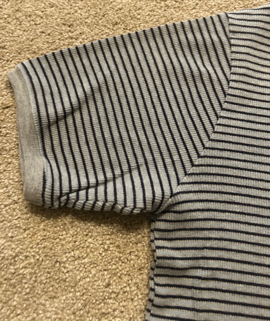 Vintage Utility Wear Knit V Neck Mens Blue and Gray Striped Ribbed Shirt Sz L gallery