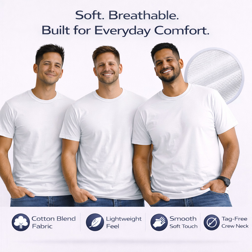 BILLIONHATS 6 Pack Men's Bulk Big Tall Short Sleeve Cotton Lightweight T-Shirt gallery