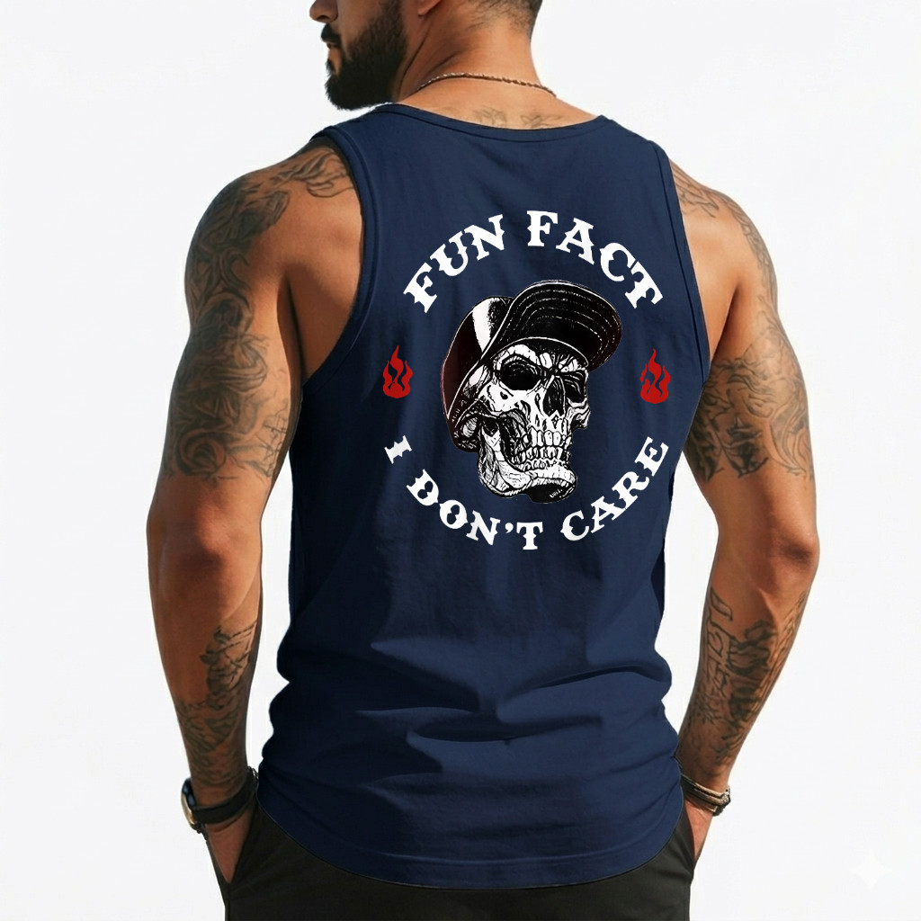 Fun Fact I Don't Care Funny Skeleton Saying Quote (On Back) Tank Top gallery