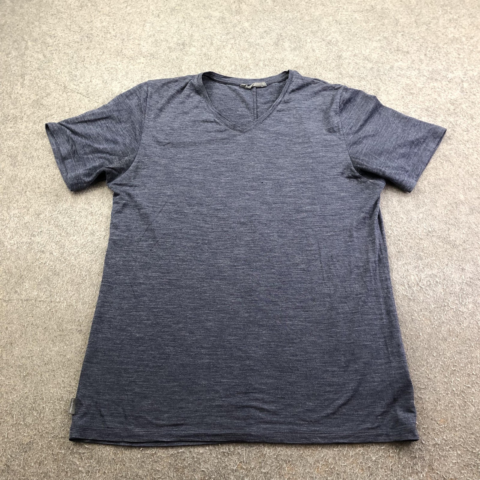 Icebreaker Shirt Mens Medium Blue Merino Wool Blend V-Neck Performance Tee Top gallery