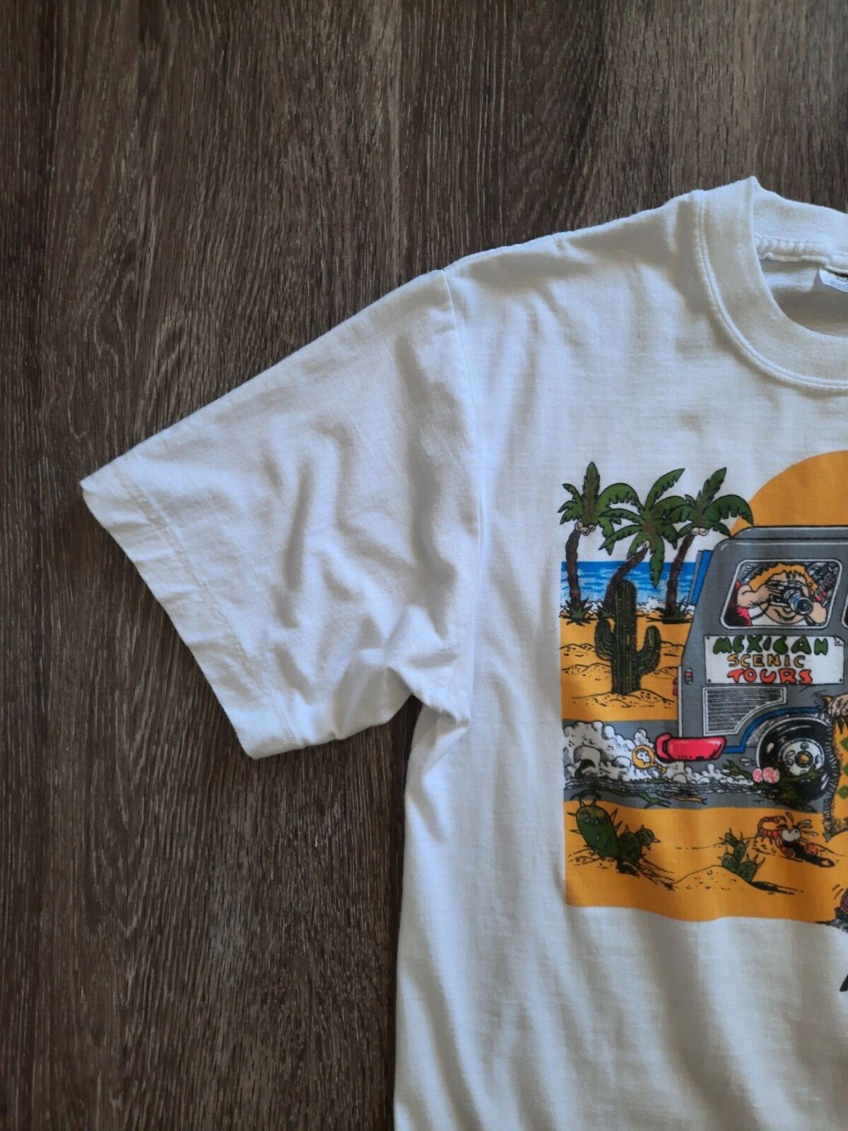 Vintage Mexico Tour Bus Flasher Cartoon Single Stitch T-Shirt (Large) gallery