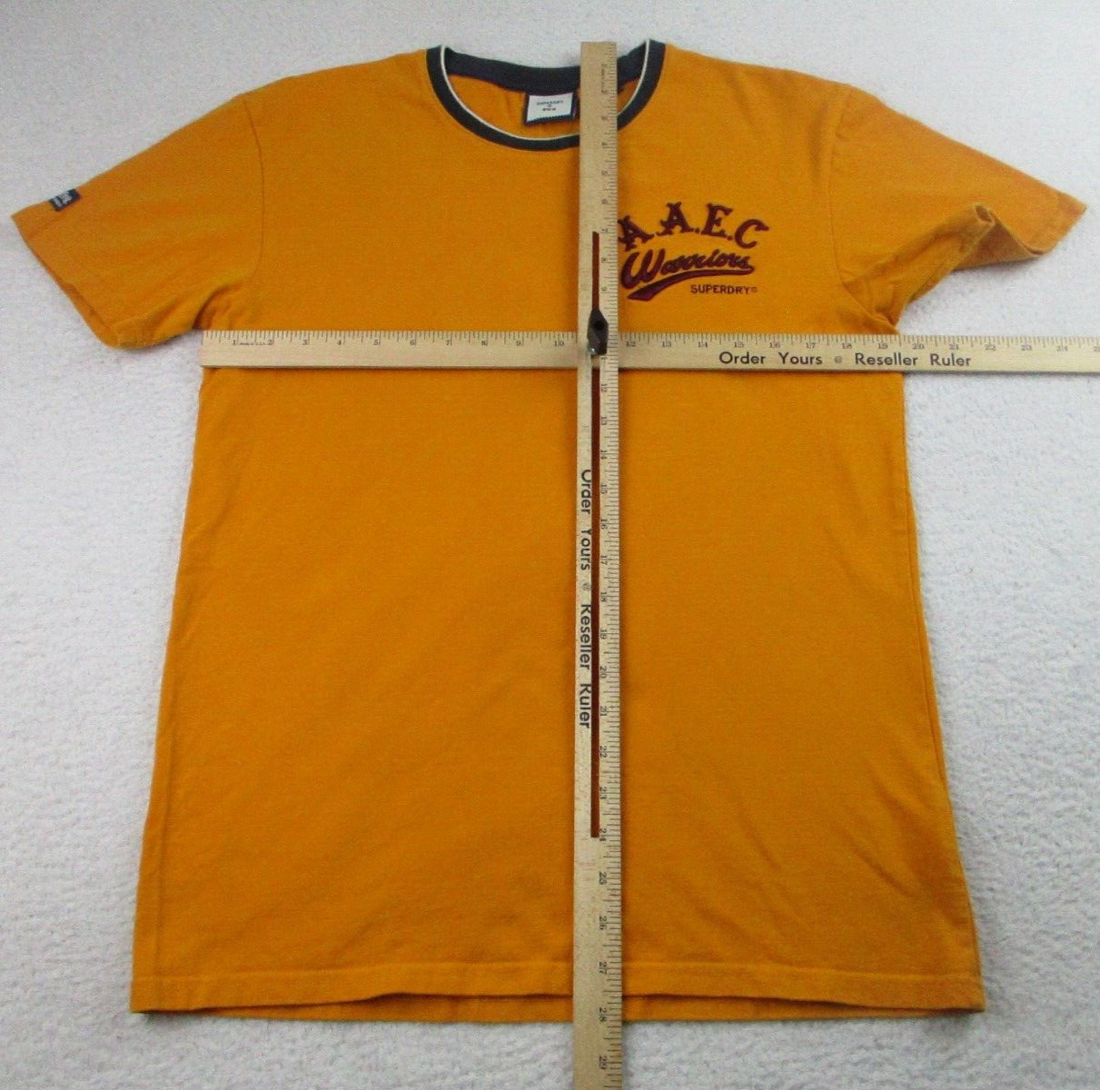 Superdry T-Shirt Mens Size Small Warriors No 1 Yellow Raised Stitching Logo S gallery