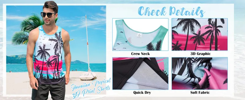 Summer Tank Top Men's Hawaii Beach Casual Clothing Quick Drying Silk Fit gallery