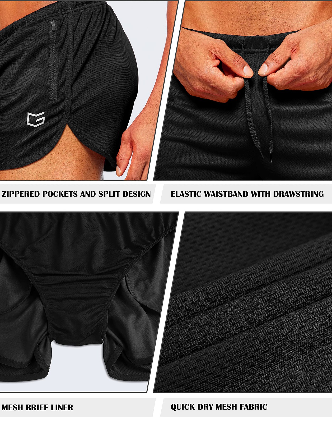 G Gradual Men's Running Shorts 3 Inch Quick Dry Gym Athletic X-Large, Black gallery