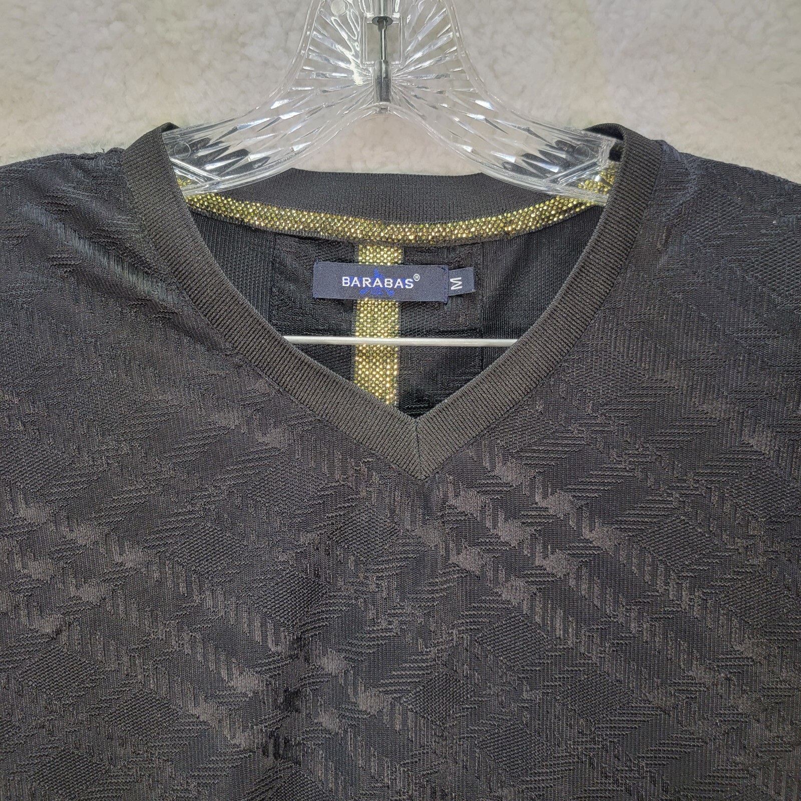 Barabas Black Check Sheer V Neck Sexy Classic Mens Casual Graphic T Shirt Size M gallery