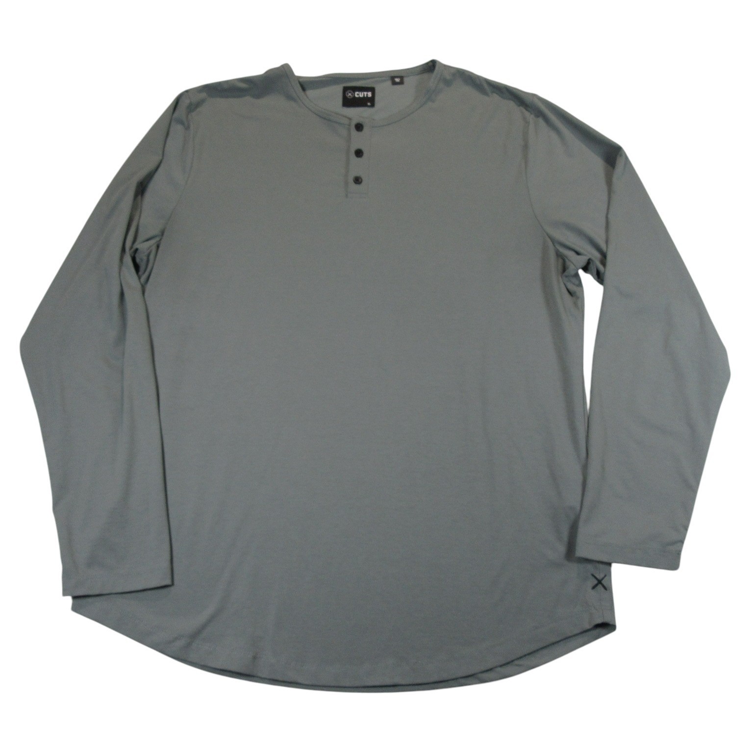 Cuts Mens Henley Shirt XL Gray Stretch Polyester Cotton Button Logo Long Sleeve gallery