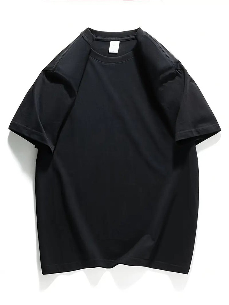 Men's Classic Solid Plain Cotton Round Hem Scallop Essentials Tshirt S-2XL