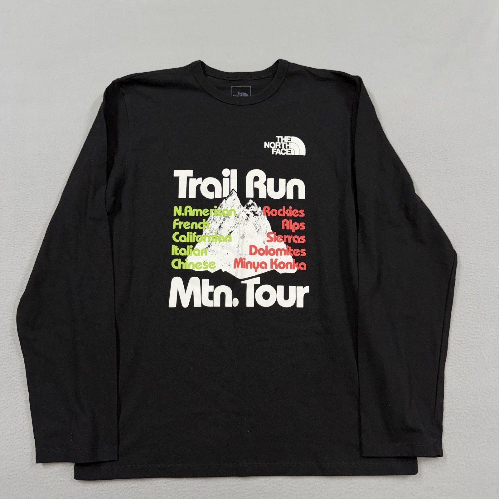 The North Face Shirt Mens Large Black Long Sleeve Trail Run Mtn Tour Graphic gallery