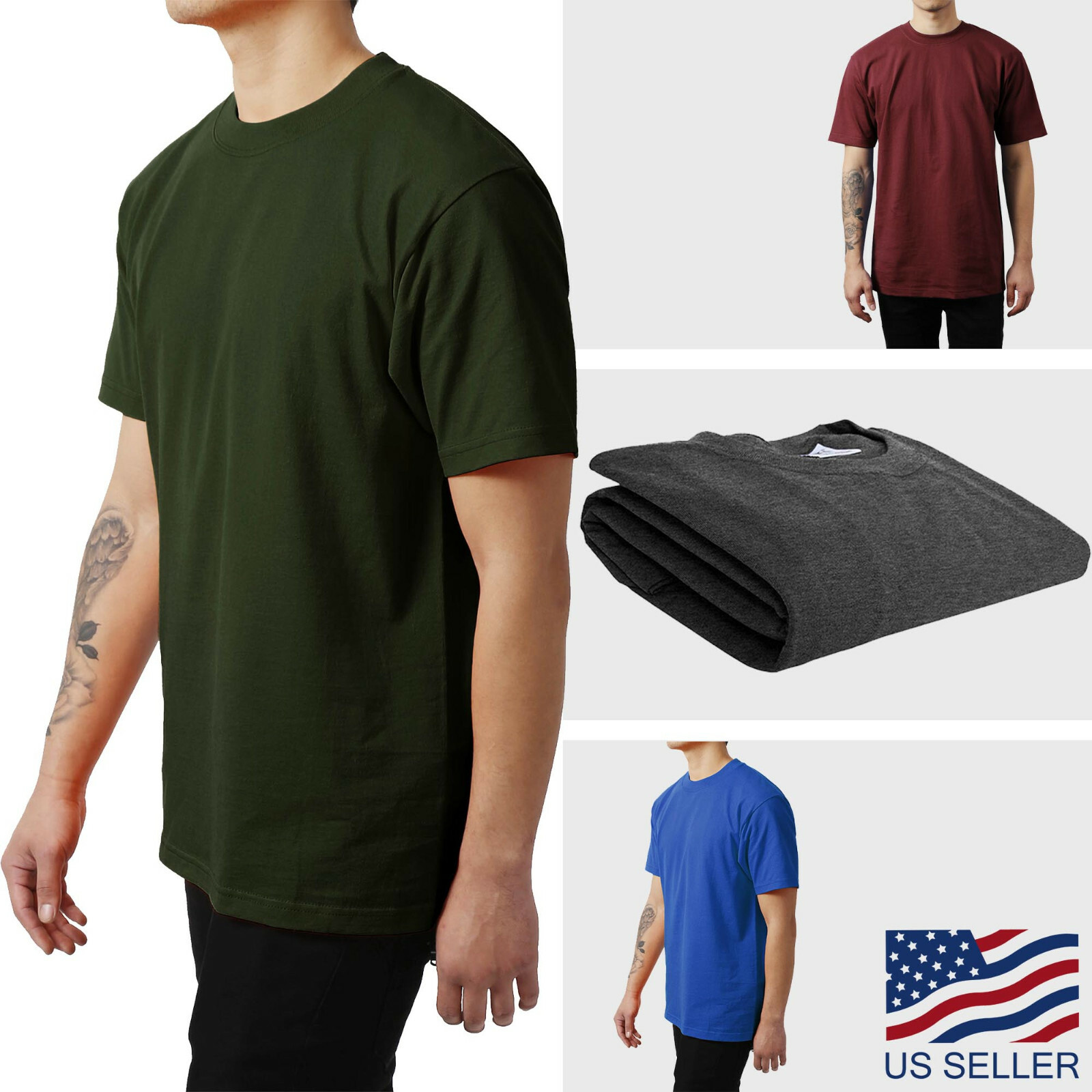 Mens Blank solid HEAVY WEIGHT Short Sleeve T SHIRTS Tee Colors 5XL Big and Tall
