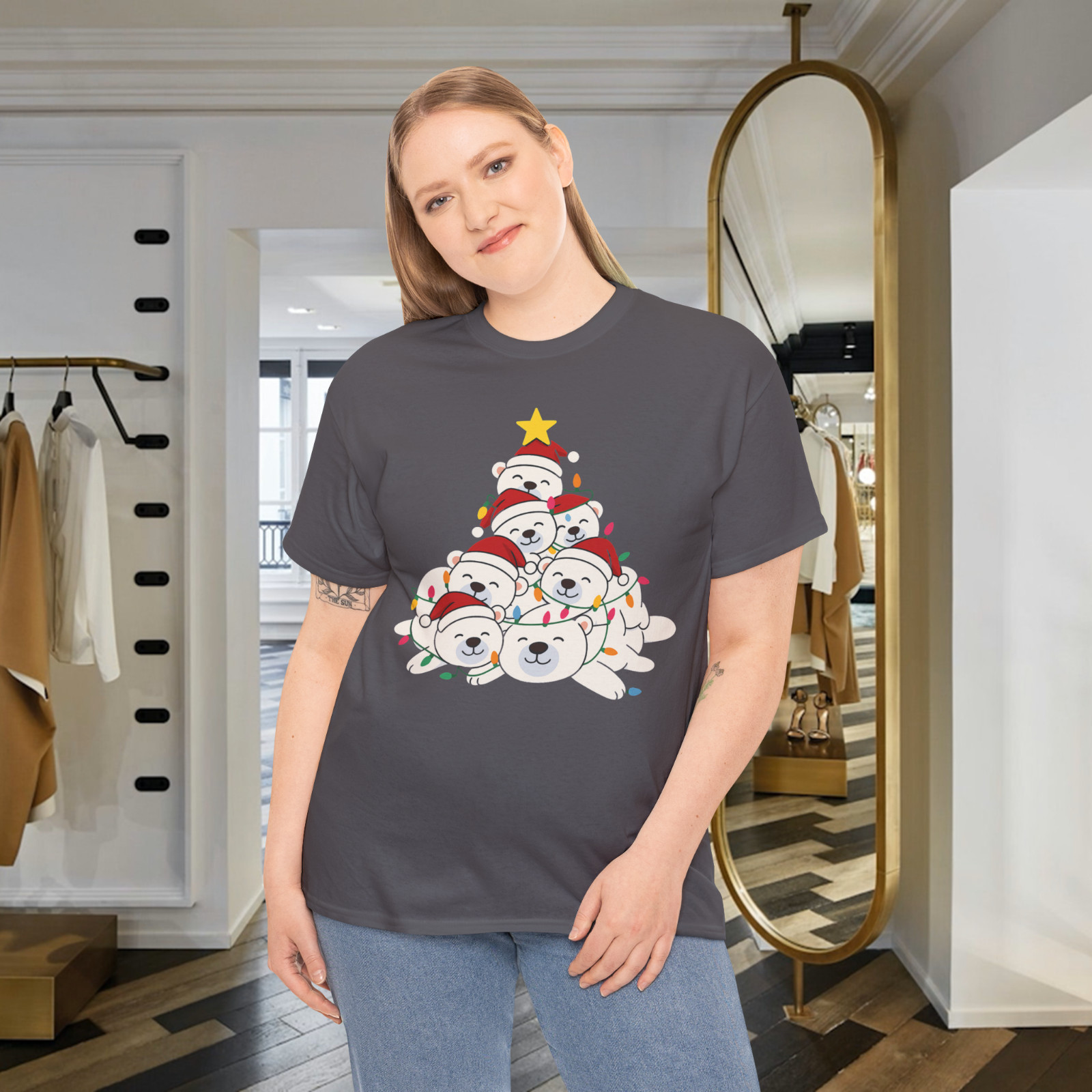 Funny Polar Bear Christmas Tree Cute Holiday Animal T-Shirt gallery
