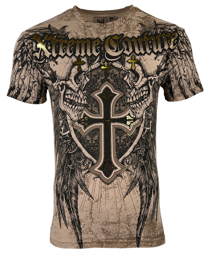 Xtreme Couture By Affliction Men’s T-Shirt INHUMAN SKULLS Biker Sand S-5XL