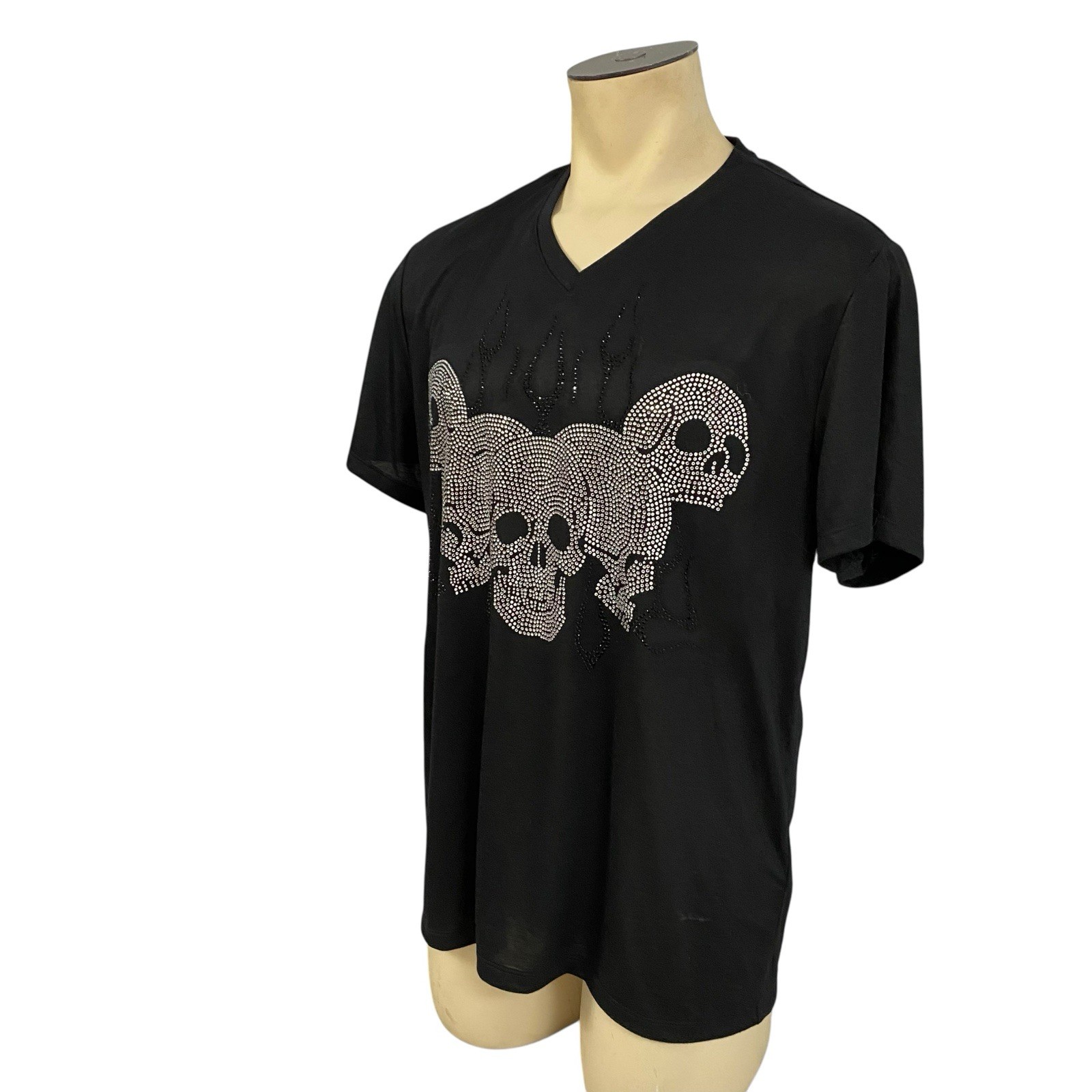 INC Skull T Shirt Mens XL Silver Beaded Skeleton Goth Halloween Horror Party gallery
