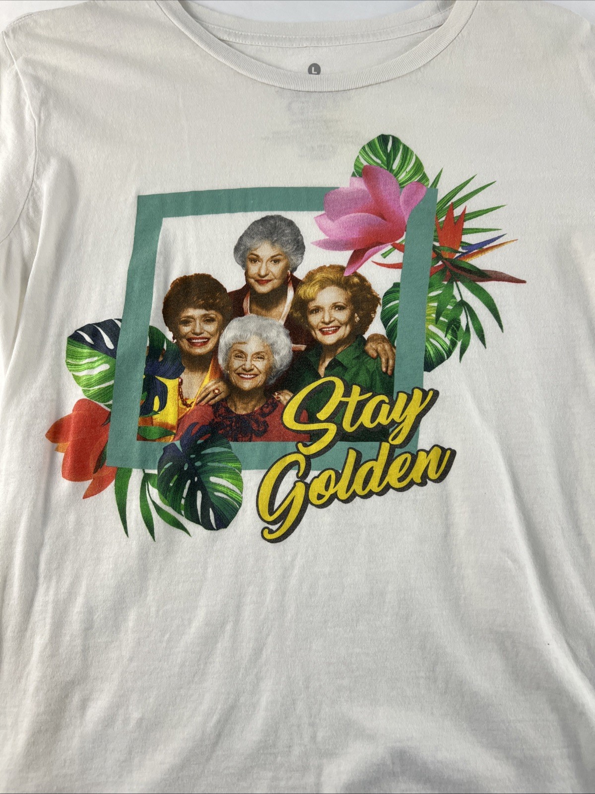 The Golden Girls TV Show Stay Golden Flowers White Shirt Adult Size Large gallery