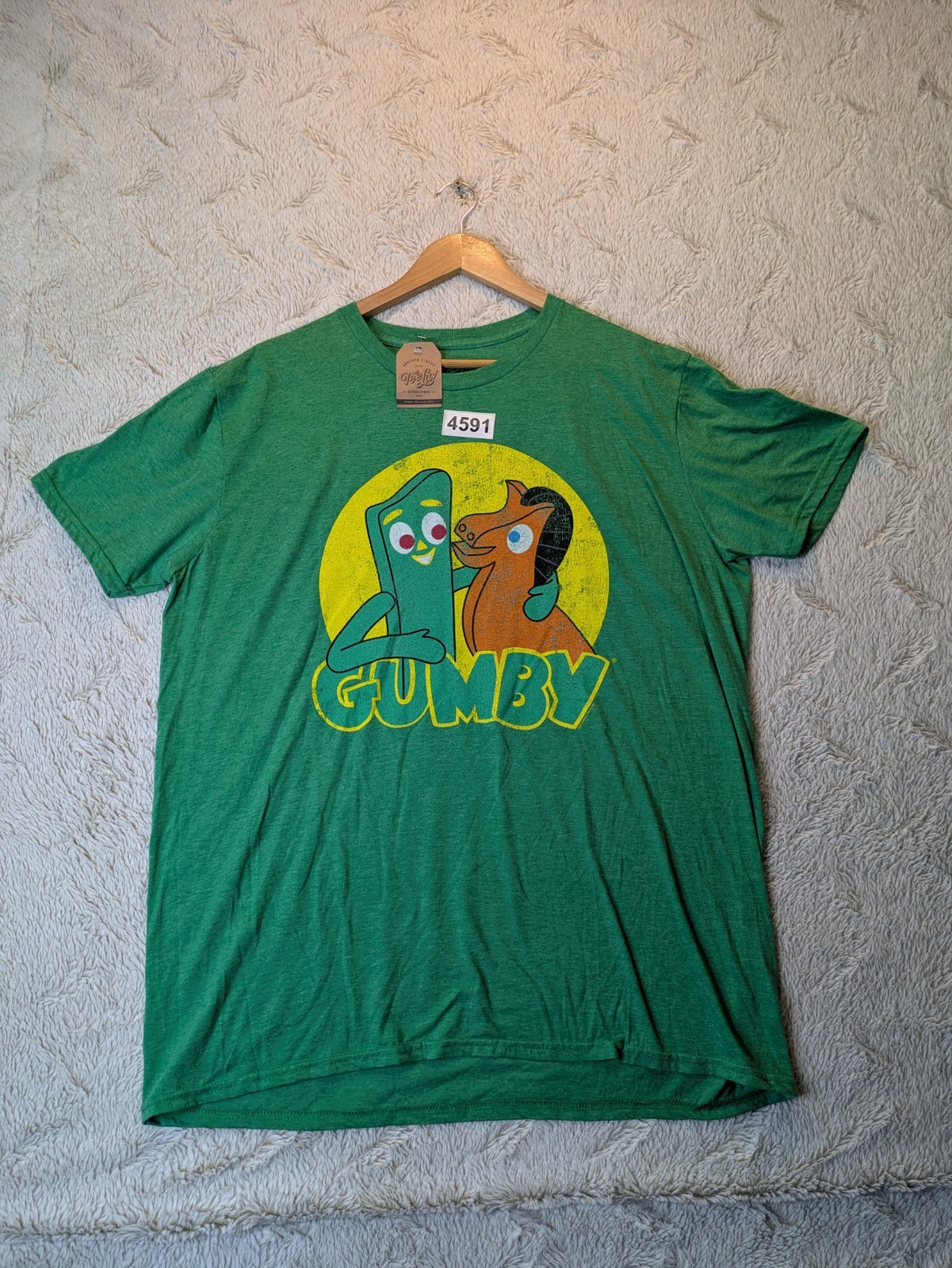 Tee Luv Gumby and Pokey Men's T-Shirt XL Green Distressed Retro Graphic Vintage gallery